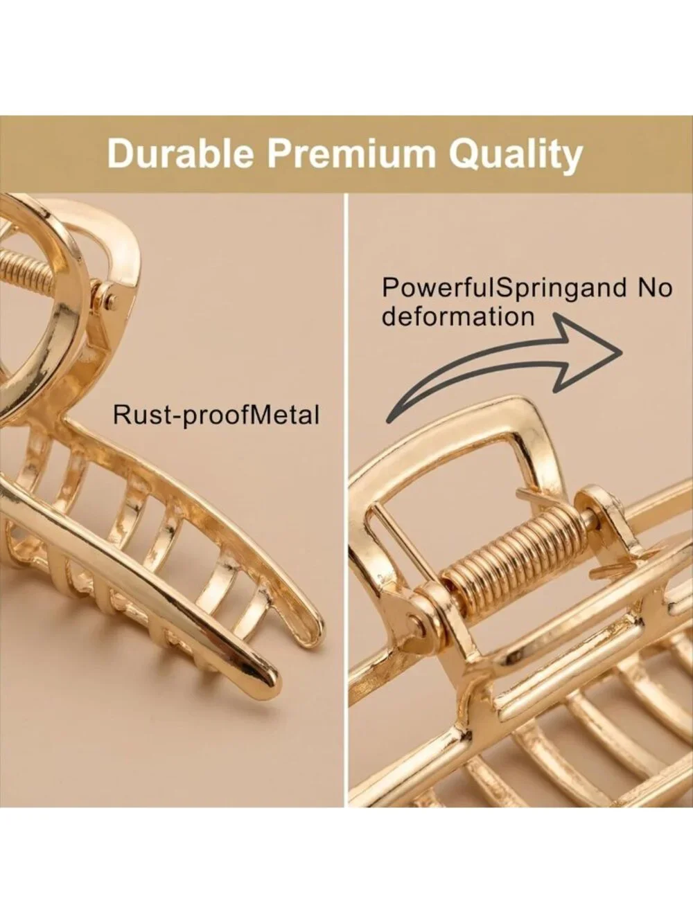 6 Pack Gold Metal Hair Clips - Large 4 Inch Jaw Claws for Thick or Thin Hair